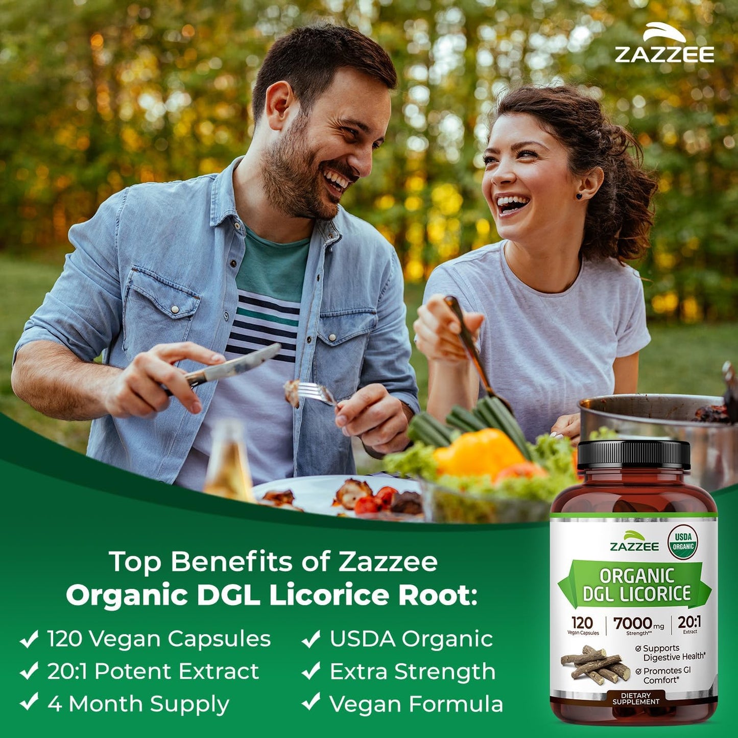 Zazzee USDA Organic DGL Licorice 20:1 Extract, 120 Vegan Capsules, 4 Month Supply, Deglycyrrhizinated Licorice Root, Glycyrrhiza Glabra, Digestive & Stomach Support, All-Natural, Non-GMO, Made in USA