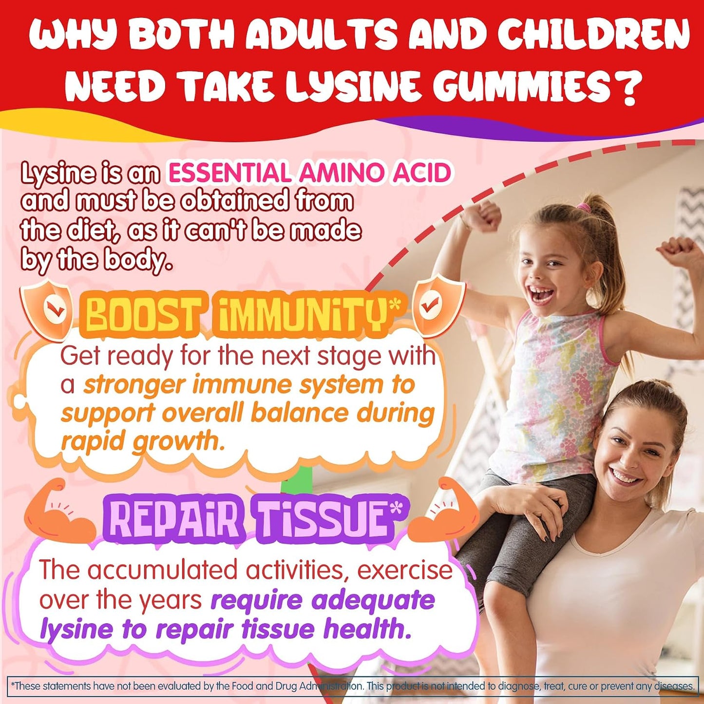 L-Lysine Gummies 500/1000mg with Algae Omega 3, Vitamin B2, D3, K2, C for Kids 9+, Teen & Adult, Lysine Supplement Support Immune, Lip & Oral, Collagen Production, Brain, Bone Health, Sugar Free 1Pack
