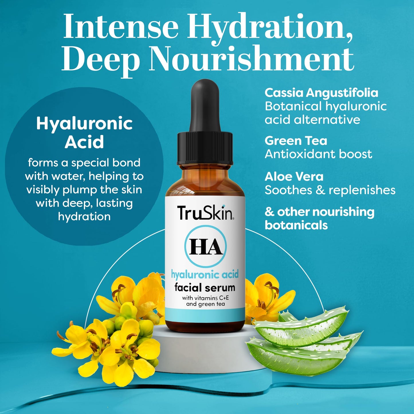 TruSkin Hyaluronic Acid Serum for Face for Hydrated, Plumper Skin, 1 fl oz | With 7 ultra-hydrating ingredients to replenish moisture and leave skin feeling soft, smooth and healthy-looking