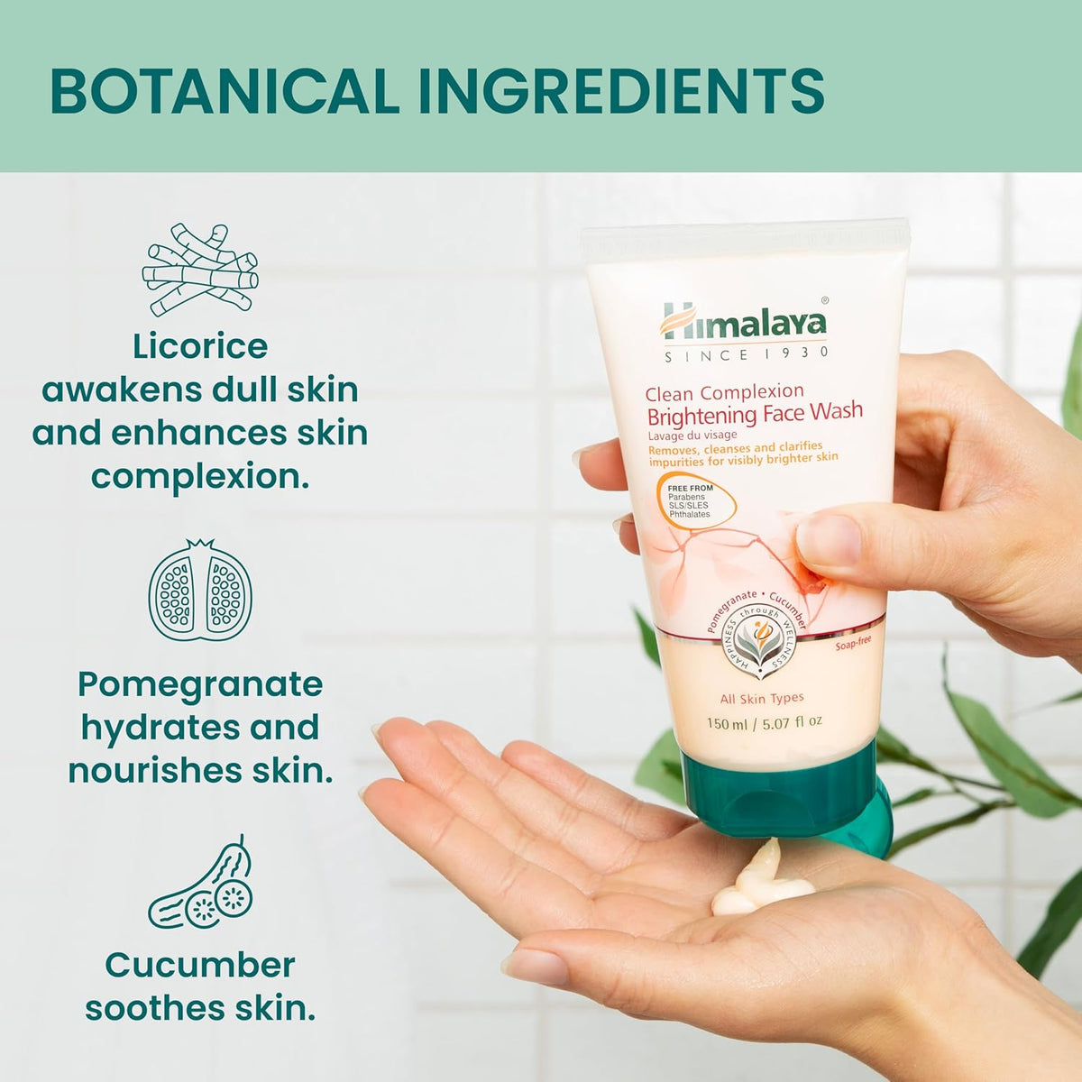 Himalaya Clean Complexion Brightening Face Wash for Bright Clean Skin, For All Skin Types, Free from Parabens, SLS, and Phthalates, 150 ml (5.07 oz)