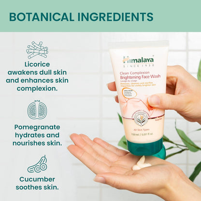 Himalaya Clean Complexion Brightening Face Wash for Bright Clean Skin, For All Skin Types, Free from Parabens, SLS, and Phthalates, 150 ml (5.07 oz)