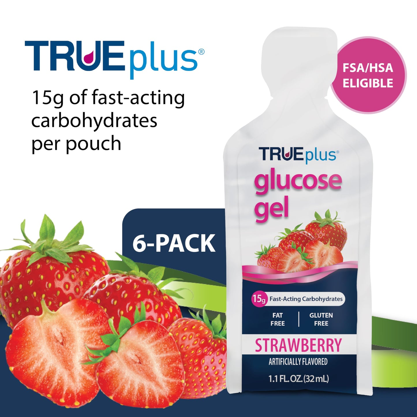 TRUEplus Glucose Gel Pouch, 15g Carbohydrates, Fruit Punch Flavor, 6 Pack | 15g Fast-Acting Carbohydrates Per Serving, Fat Free, Gluten Free, Boosts Energy, Great Tasting and Easy to Use