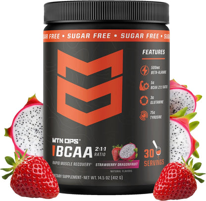 MTN OPS BCAA Powder for Muscle Recovery, Strawberry Dragonfruit