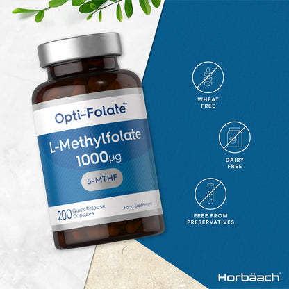 L-Methylfolate 1000ug | 200 Capsules | 5-MTHF Folate Supplement | Active Form