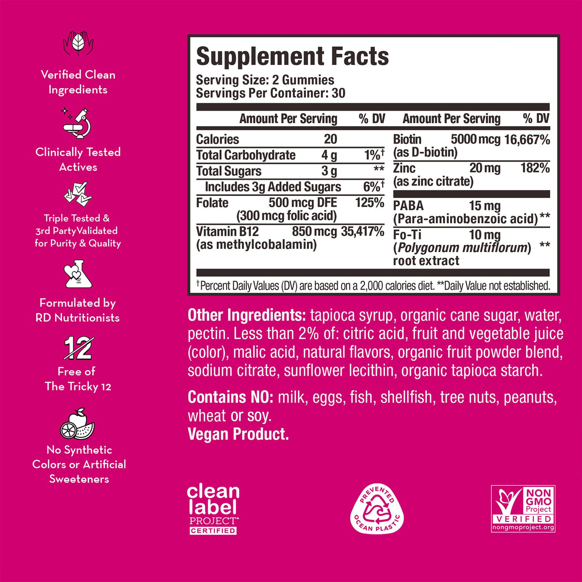 HUM Hair Strong - Daily Gummies with Biotin to Improve Hair Growth - Fo Ti, Folic Acid