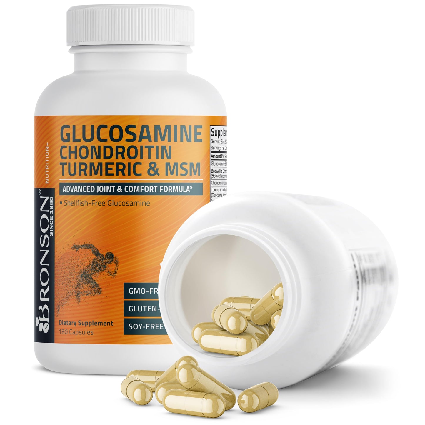 Bronson Glucosamine Chondroitin Turmeric & MSM Joint Support, 60 Capsules | Standardized Boswellia, Shellfish-Free Glucosamine, Mobility & Comfort Support, Non-GMO, Gluten-Free & Soy-Free