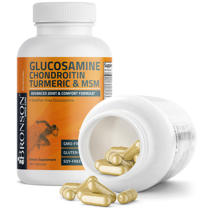 Bronson Glucosamine Chondroitin Turmeric & MSM Joint Support, 60 Capsules | Standardized Boswellia, Shellfish-Free Glucosamine, Mobility & Comfort Support, Non-GMO, Gluten-Free & Soy-Free