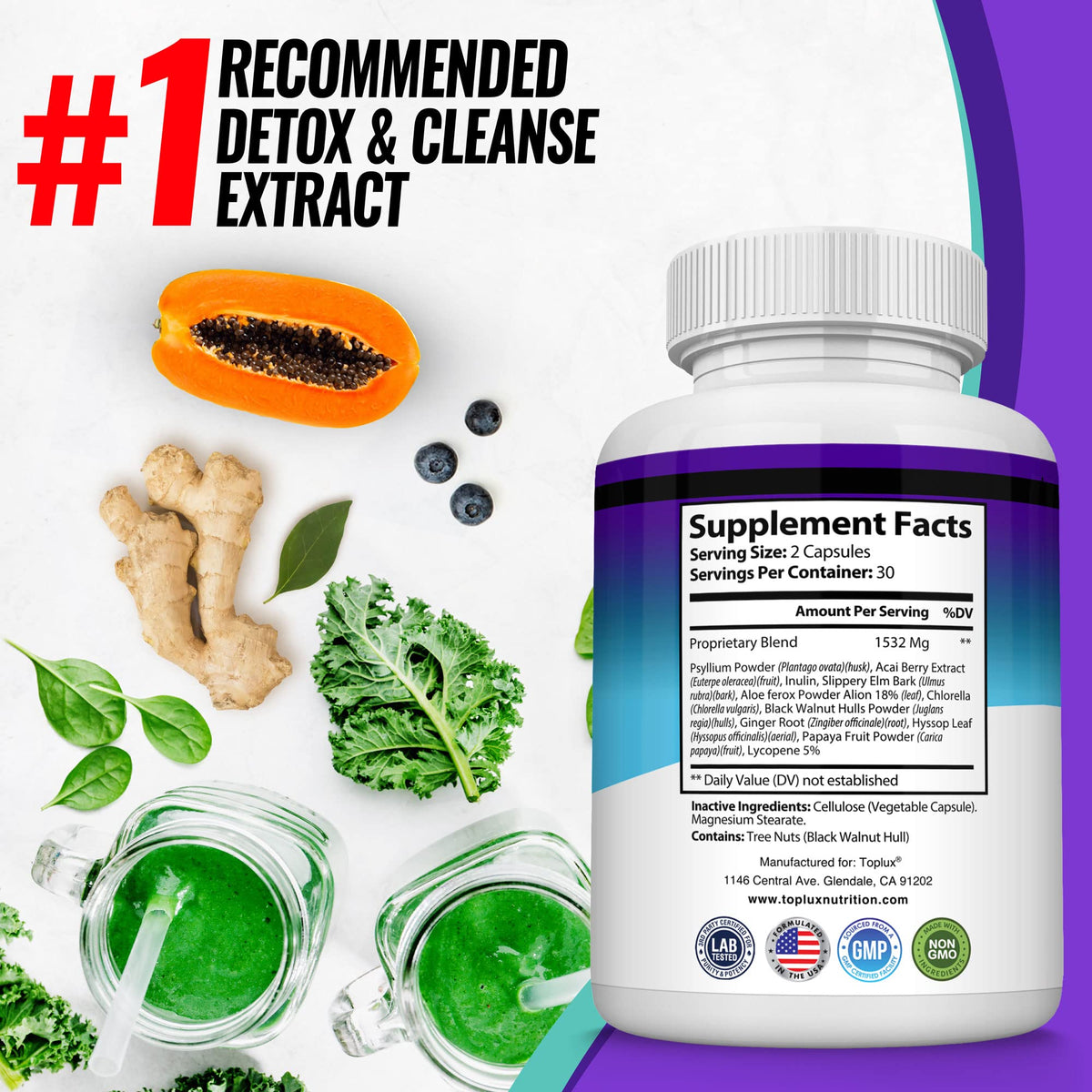 Toplux Keto Detox Pills Advanced Cleansing Extract – 1532 Mg Natural Acai Colon