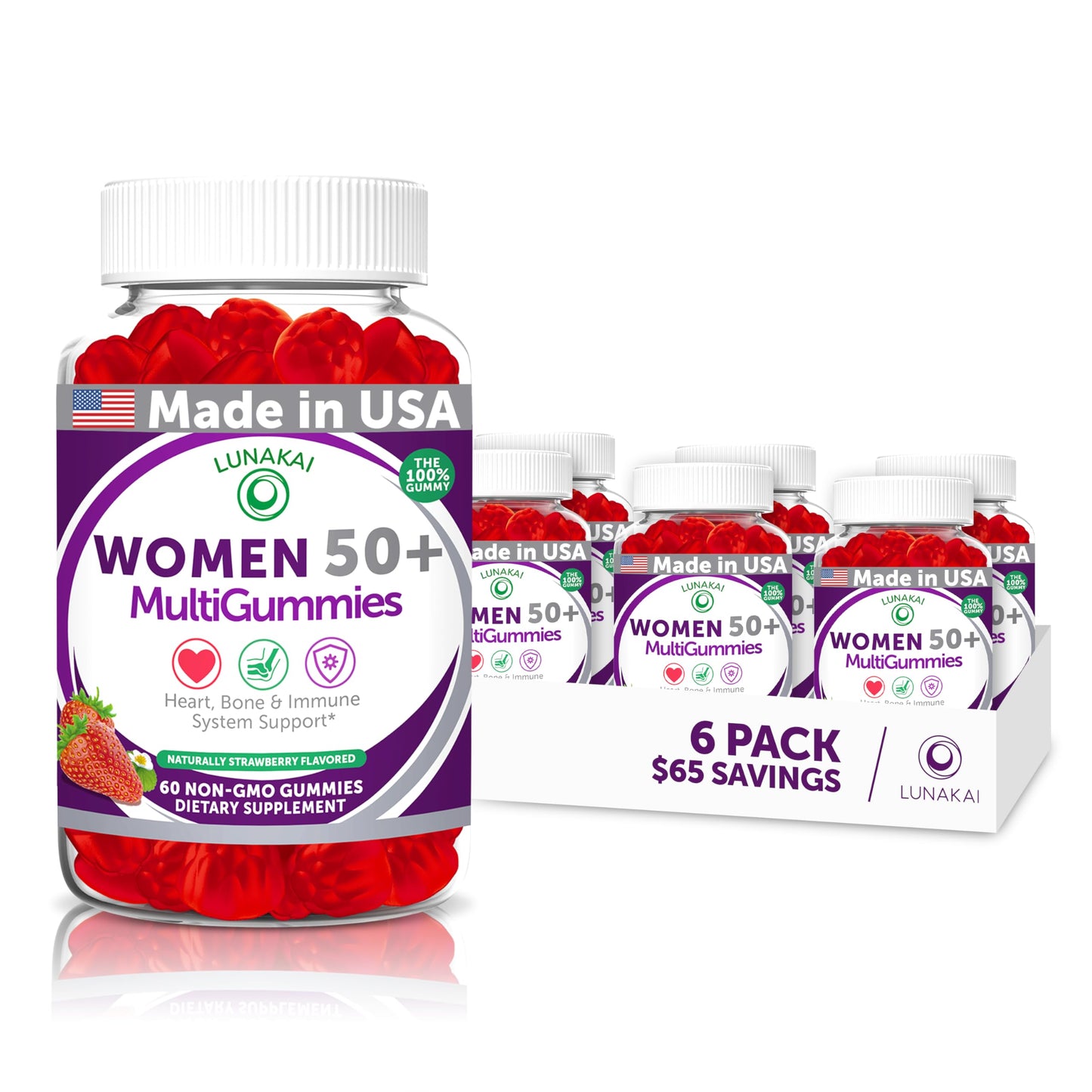 Lunakai USA Made 50 Plus Women's Multivitamin Gummies - Delicious Formula Enhanced with Essential Vitamins & Minerals for Health & Vitality - 60ct