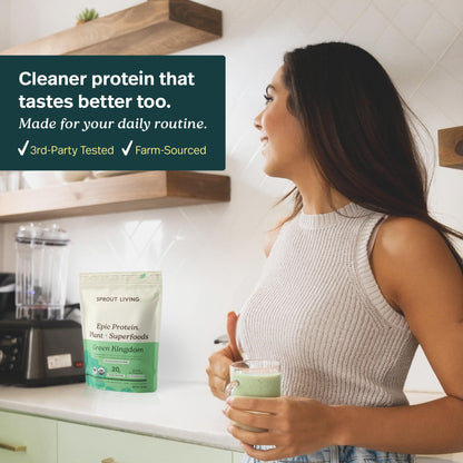 Sprout Living Epic Protein, Plant Based Protein & Superfoods Powder, Vanilla Lucuma Powder | 20 Grams Organic Protein Powder, Vegan, Non Dairy, Non-GMO, Gluten Free, Low Sugar (1 Pound, 12 Servings)