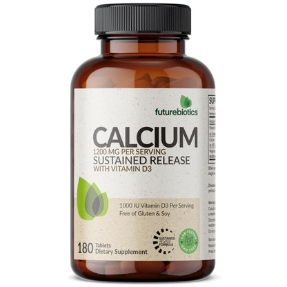 Futurebiotics Calcium 1200 MG Per Serving Sustained Release with Vitamin D3 1000 IU Per Serving Non-GMO, 90 Vegetarian Tablets