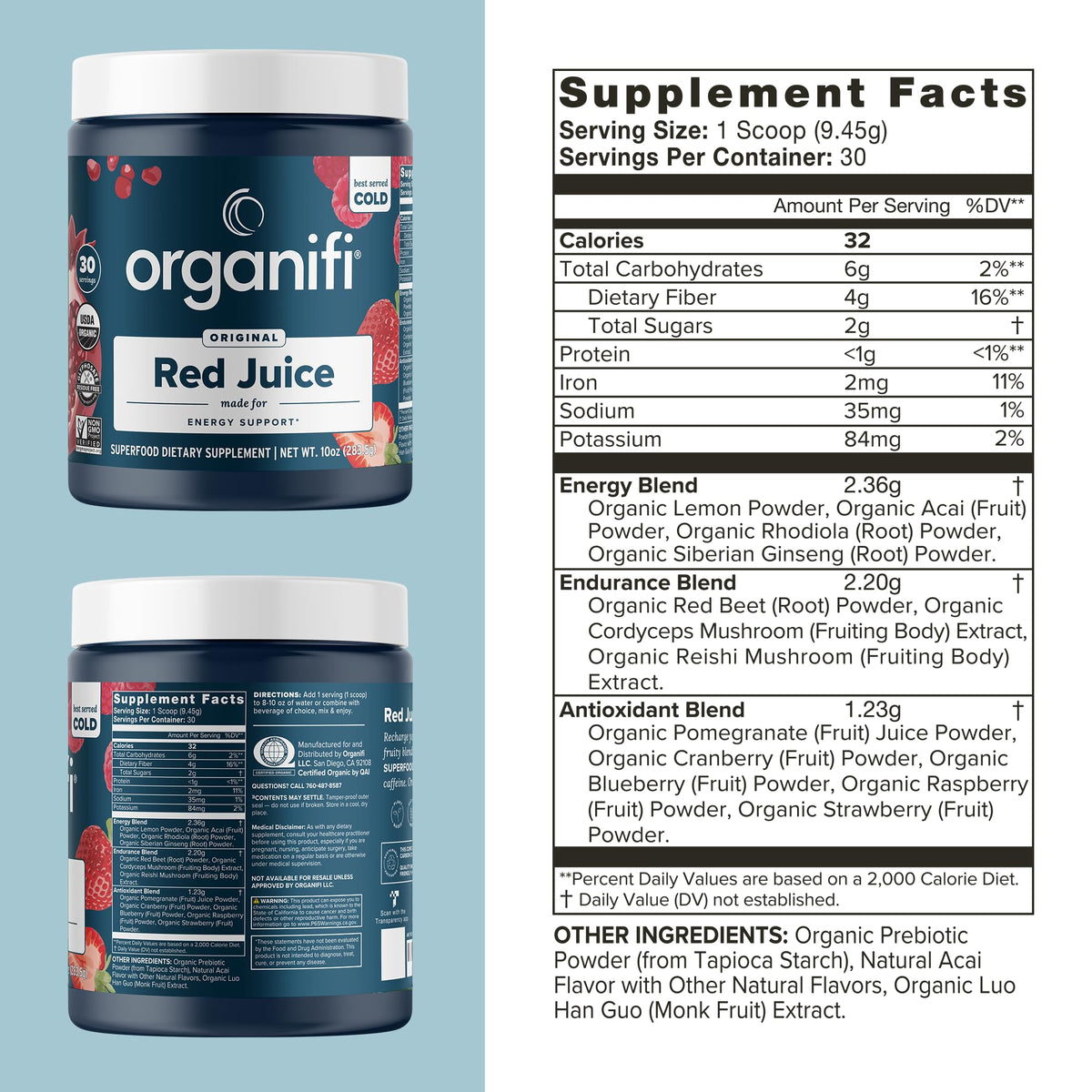 Organifi Red Juice - Natural Superfood Energy Boost - High in Antioxidants - Sweet-Berry