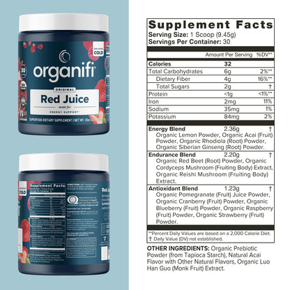 Organifi Red Juice - Natural Superfood Energy Boost - High in Antioxidants - Sweet-Berry