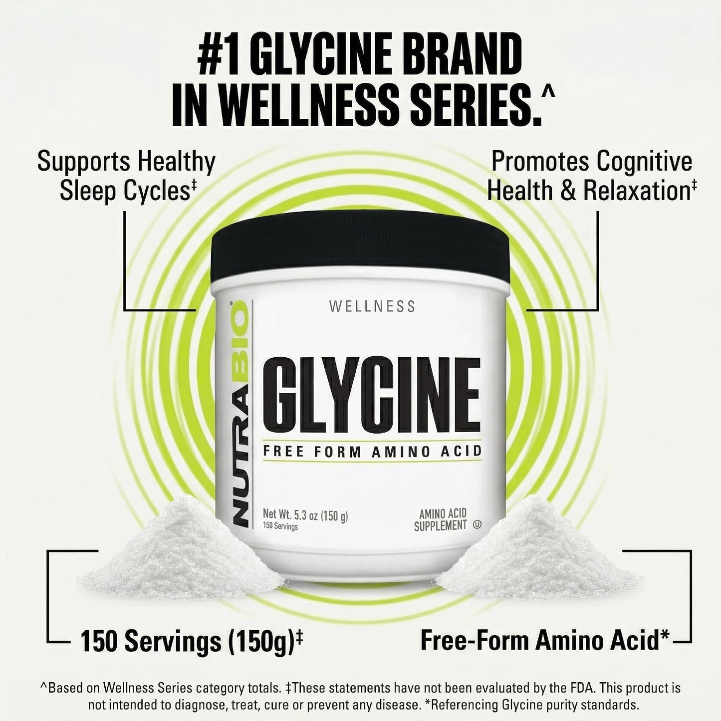NutraBio Glycine Powder - Glycine Supplement- Free Form Amino Acid Supplement - 1000mg Serving - 150g, 150 Servings