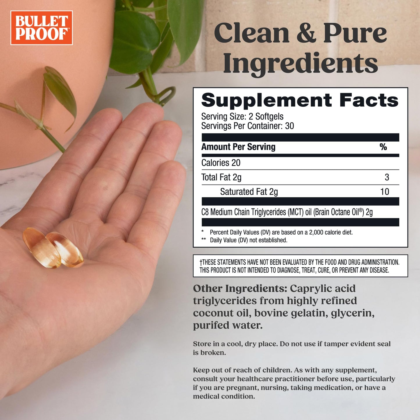 Bulletproof Brain Octane Softgels, 60 Count, Pure C8 MCT Oil for Sustained Energy