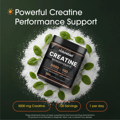 NatureBell Creatine Monohydrate Powder 1,000g, 5,000mg Per Serving, 200 Servings (2.2 lb) | Micronized, Pure & Unflavored | Pre-Workout Muscle Support* | Keto, Vegan, Filler-Free