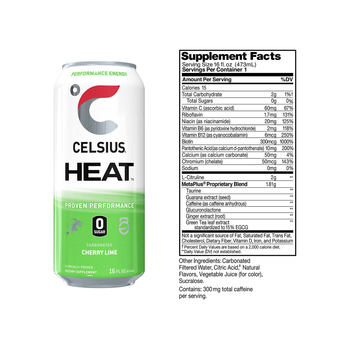 CELSIUS HEAT Performance Energy Drink, Cherry Lime, 16 Fl Oz (Pack of 12)
