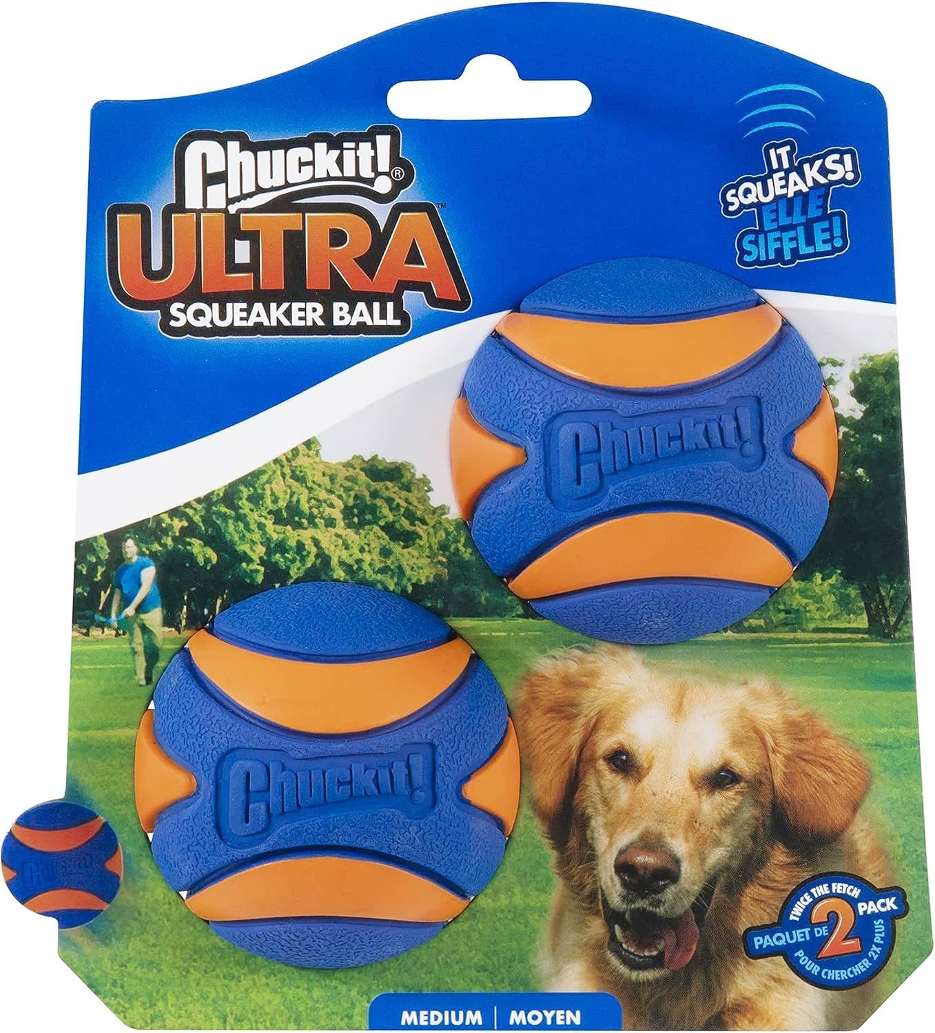 Chuckit! Ultra Ball Dog Toy - Medium Bouncy Fetch Balls For Dogs 20-60 lbs - Made from Durable Rubber - Floating Water Pet Toys - Size Medium - 2.5-inch Diameter - Pack of 2 | Bouncy durable rubber design for pups 20-60 lbs, high bounce action for active