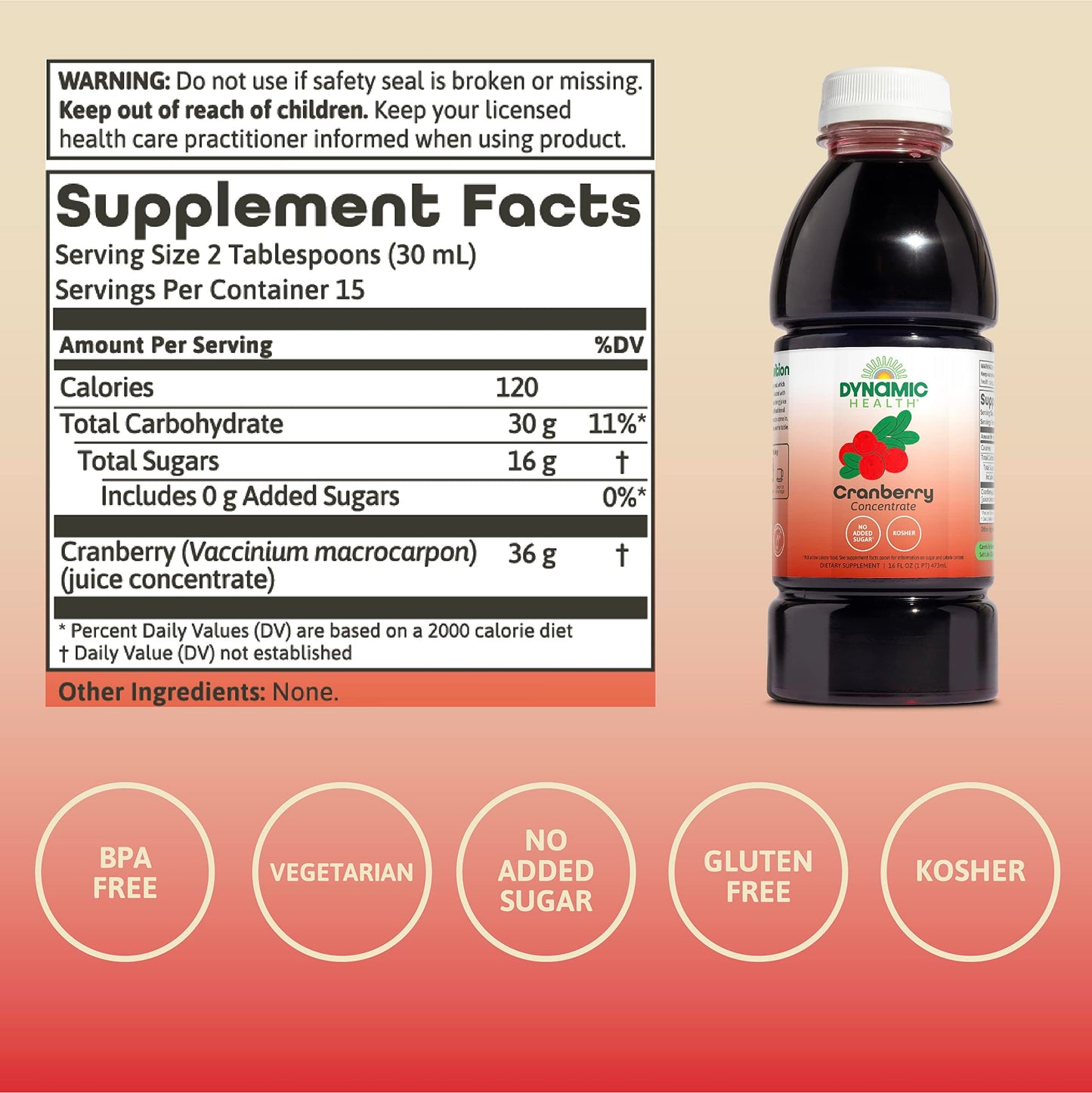 Dynamic Health 100% Pure Black Cherry Juice Concentrate, No Additives, Antioxidant Supplement, Urinary Tract & Joint Support, 16 Fl oz