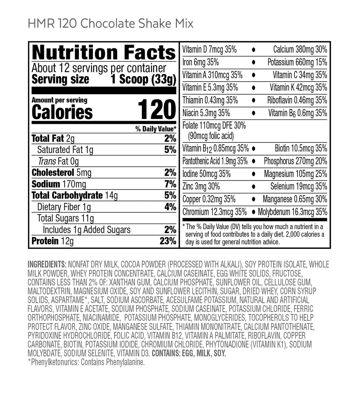 HMR 120 "Classic" Shake Meal Replacement Powder | Chocolate Shake Mix to Support