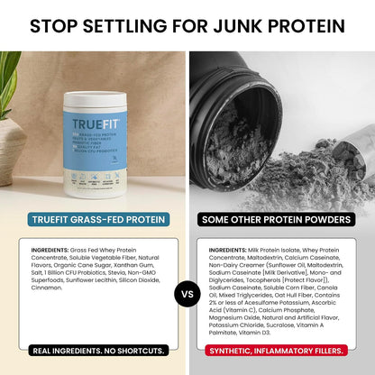 TrueFit Grass-Fed Whey Protein Powder + Fiber & Probiotics, Vanilla Shake | 25g Gut Healthy Protein with Fiber, Probiotics & Non-GMO Superfoods for Complete Meal Replacement Shake with Nothing Fake