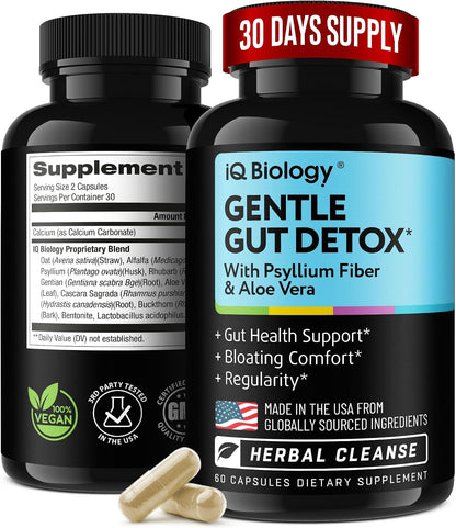Gut Health Supplement - Herbal Regularity Support with Probiotic & Fiber | Psyllium Husk, Aloe Vera & Cascara Sagrada - Digestive, Gentle Cleanse & Bowel Movement Regularity - 60 Capsules