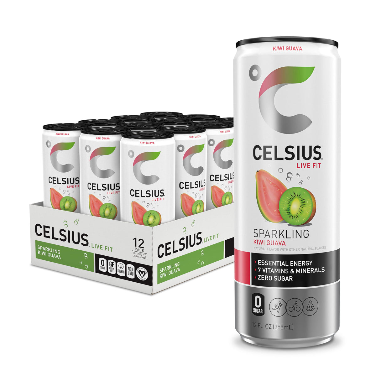 CELSIUS Sparkling Kiwi Guava, Functional Essential Energy Drink 12 Fl Oz (Pack of 12)