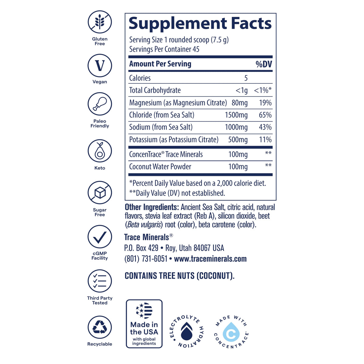 Trace Minerals ZeroLyte Electrolyte Mix, Salty Watermelon, 45 Servings