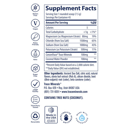 Trace Minerals ZeroLyte Electrolyte Mix, Salty Watermelon, 45 Servings