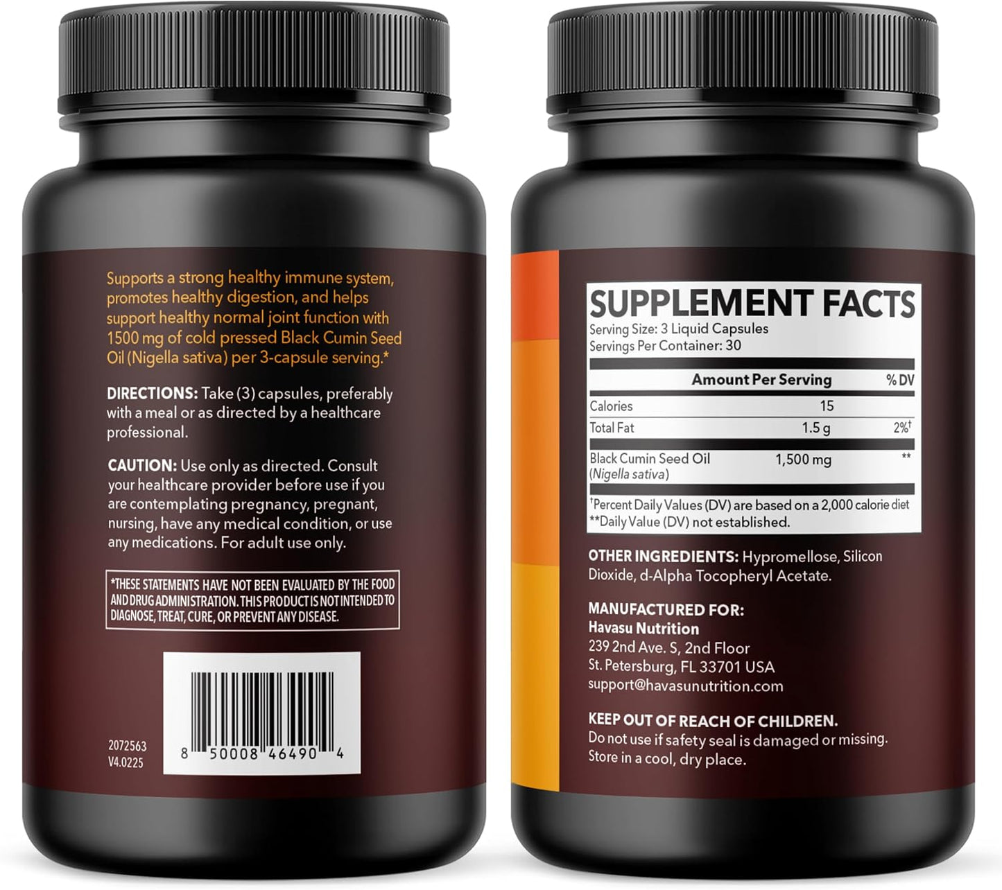Black Seed Oil Capsules, Vegan, Non-GMO, Cold-Pressed Nigella Sativa, 90ct | 1500mg Per Serving Black Cumin Supplement for Skin Health, Immune Function, and Digestive Health, Unflavored, 30 Servings