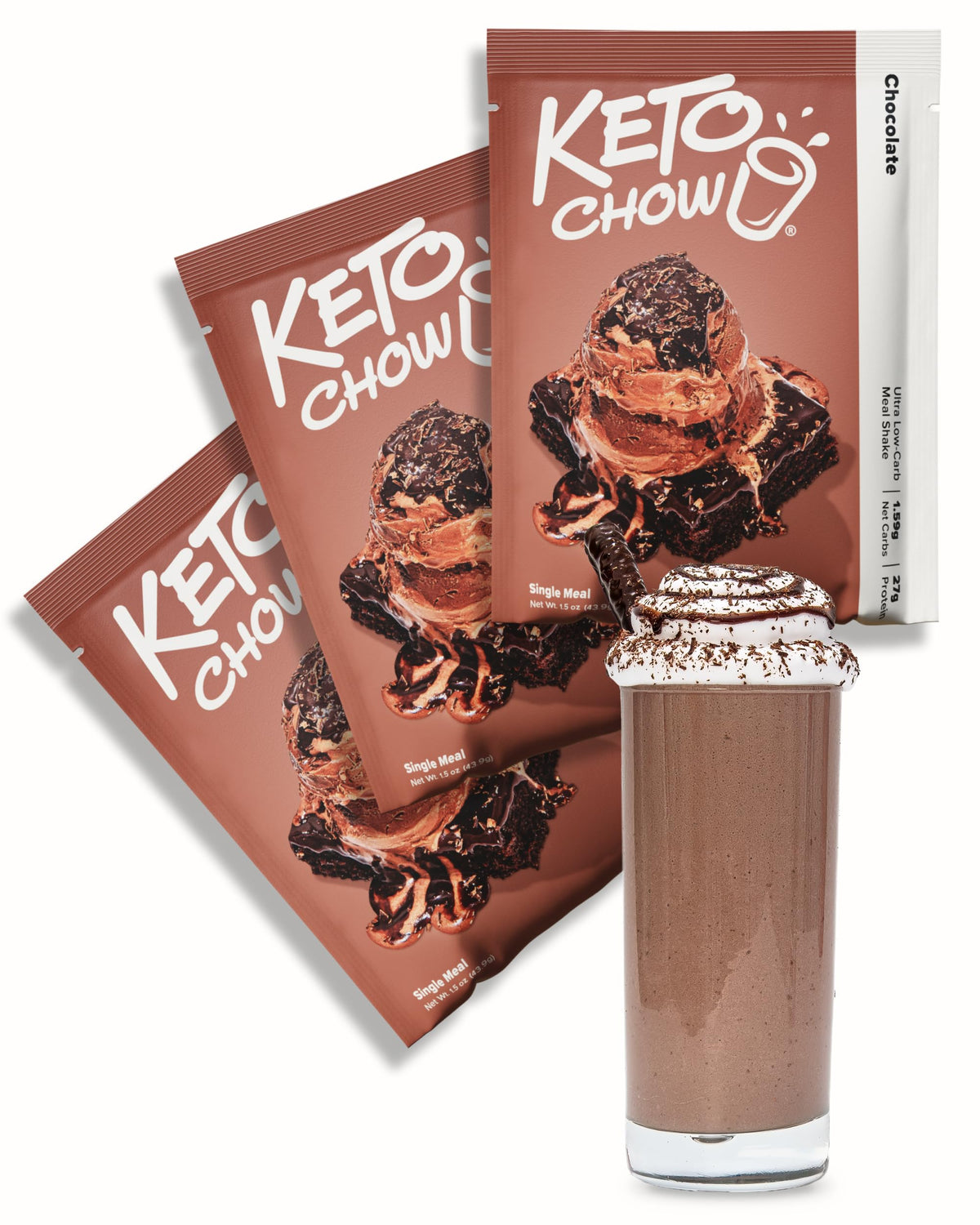 Keto Chow Chocolate Peanut Butter Meal Replacement Shake Powder, 3 Meals