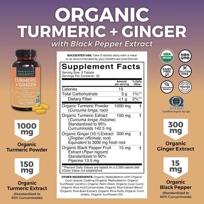 Viva Naturals Organic Turmeric Curcumin Supplement with Black Pepper and Ginger and Elderberry, Vitamin C, Zinc and Vitamin D3 5000 IU Bundle for Joint, Immune Support, Heart, Digestive Health