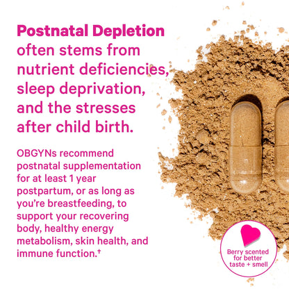 Pink Stork Postpartum Mood Support, 30-Day Supply | Postnatal Supplement for Women, Breastfeeding Friendly, Ashwagandha, Saffron, DHA, Methylated B12, Stress & Cognitive Support