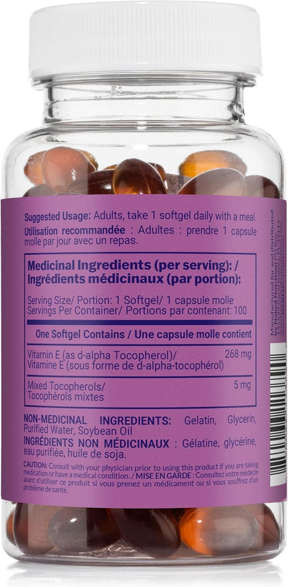 Naked Vitamin E 400 IU – Natural Vitamin E Supplement with Mixed Tocopherols for Antioxidant Support and Skin Health – 100 Softgels
