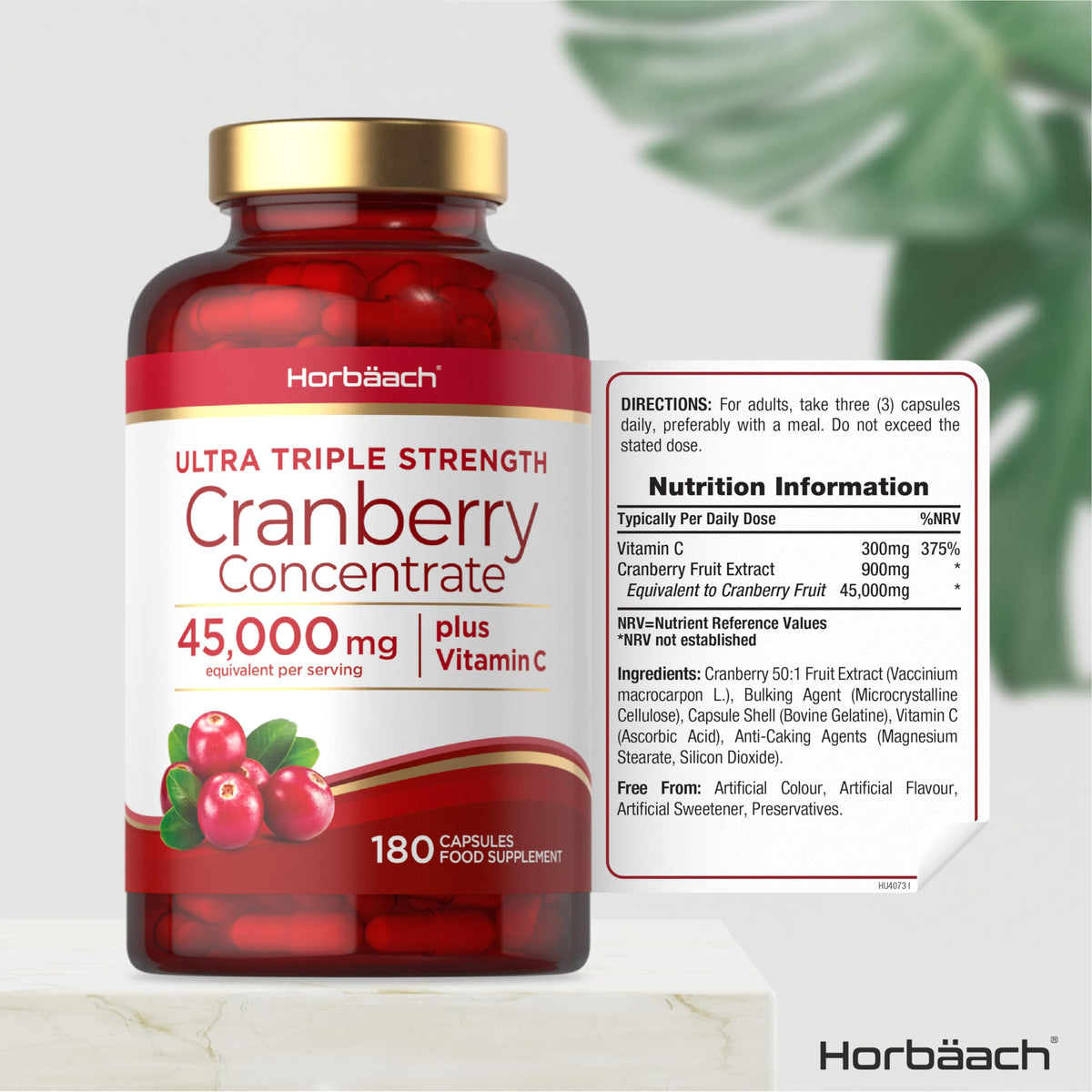 Cranberry Capsules 45,000 mg | High Strength Cranberry Extract with Vitamin C