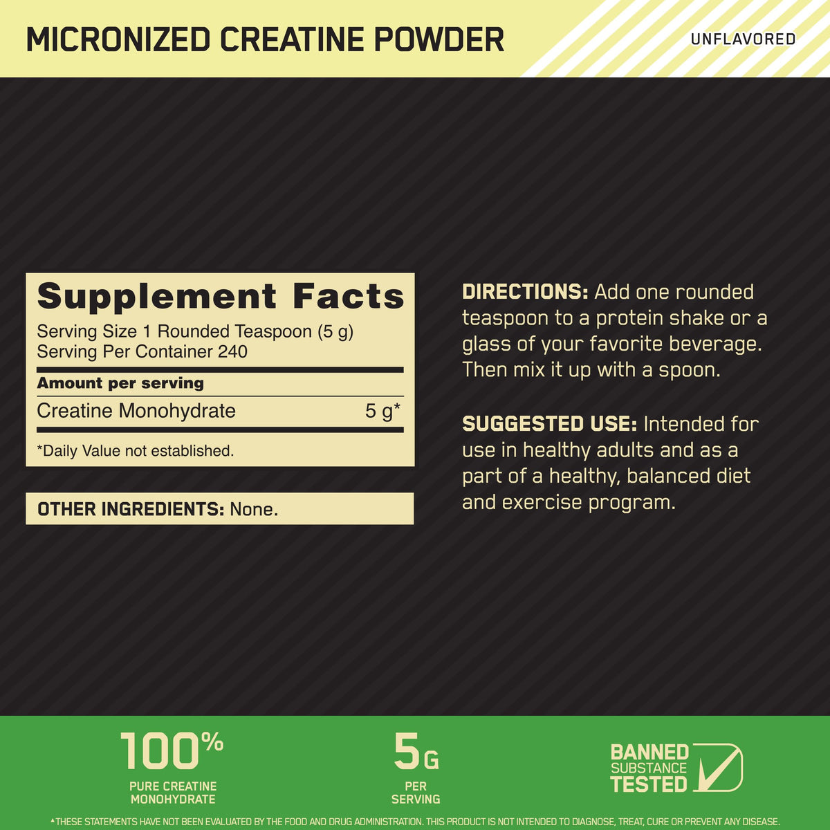 Optimum Nutrition Micronized Creatine Monohydrate Powder, Unflavored, Keto Friendly