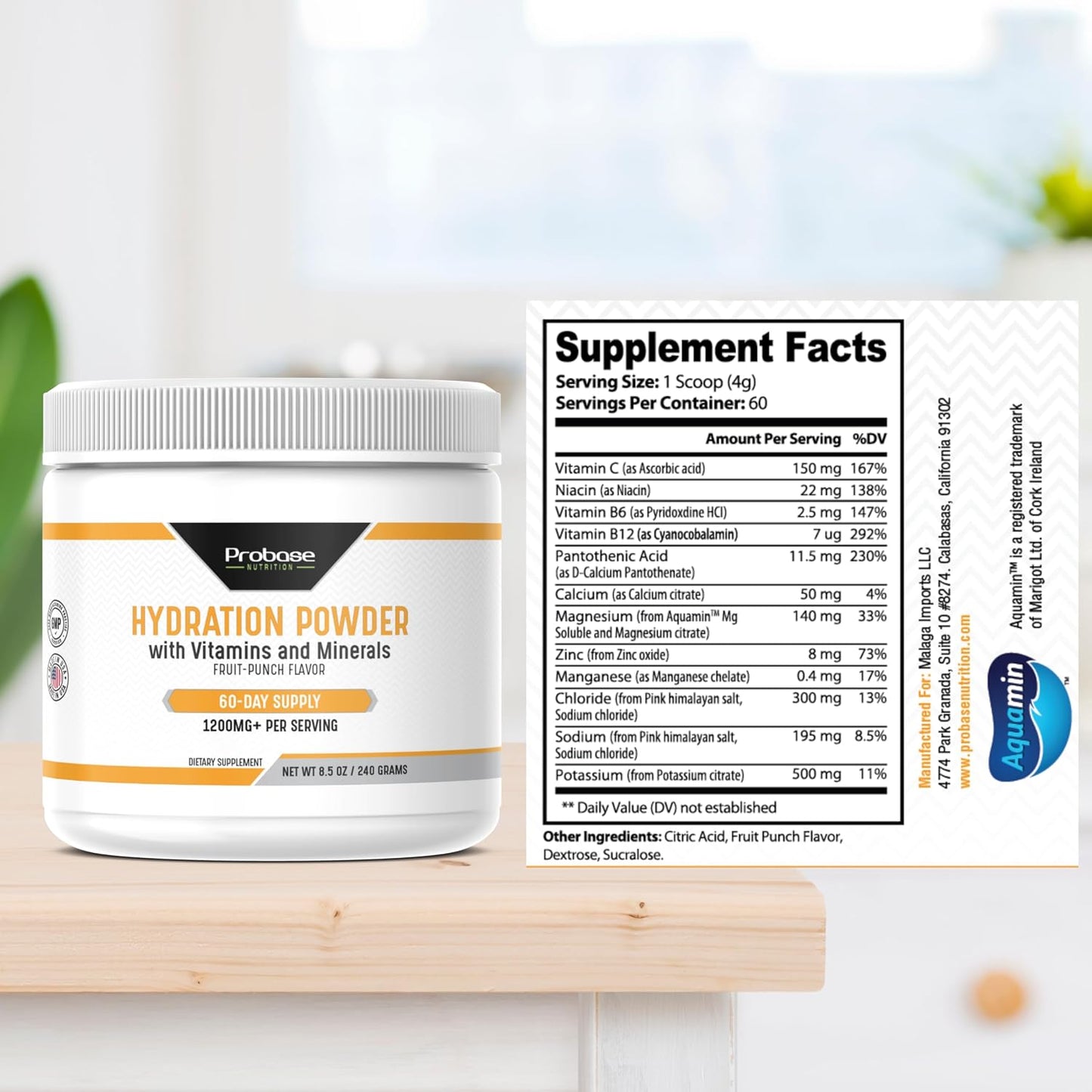 Probase Nutrition Hydration Powder - Fruit Punch Flavor 240 Grams