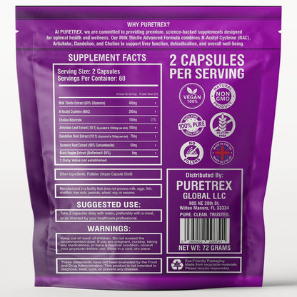 Milk Thistle Supplement - 120 Vegan Capsules, Advanced Liver Support Complex with NAC, Artichoke, Dandelion, Choline, Turmeric & BioPerine, Liver Detox, Cleanse, Bloating Relief & Digestion