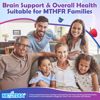 L-Methylfolate 1000 mcg + Methyl B12 Gummies for Kids & Adults - Active 5-MTHF, w/Omega-3 DHA & EPA(3:1), Choline & TMG, B6, Supports MTHFR Gene, Brain, Energy & Methylation, Sugar free, 60 Cts