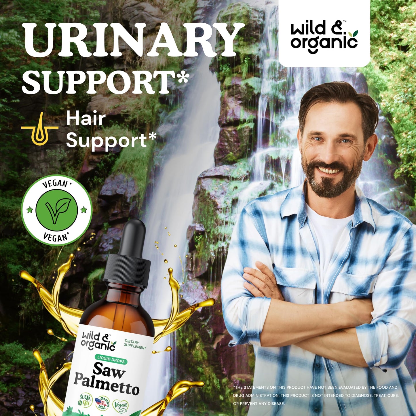 Wild & Organic Saw Palmetto for Men & Women - Urinary Tract & Hair Support - Saw Palmetto Extract Liquid Drops - Add to Tea - Serenoa Repens Berries Supplement - Vegan, Sugar & Alcohol-Free - 4 fl oz