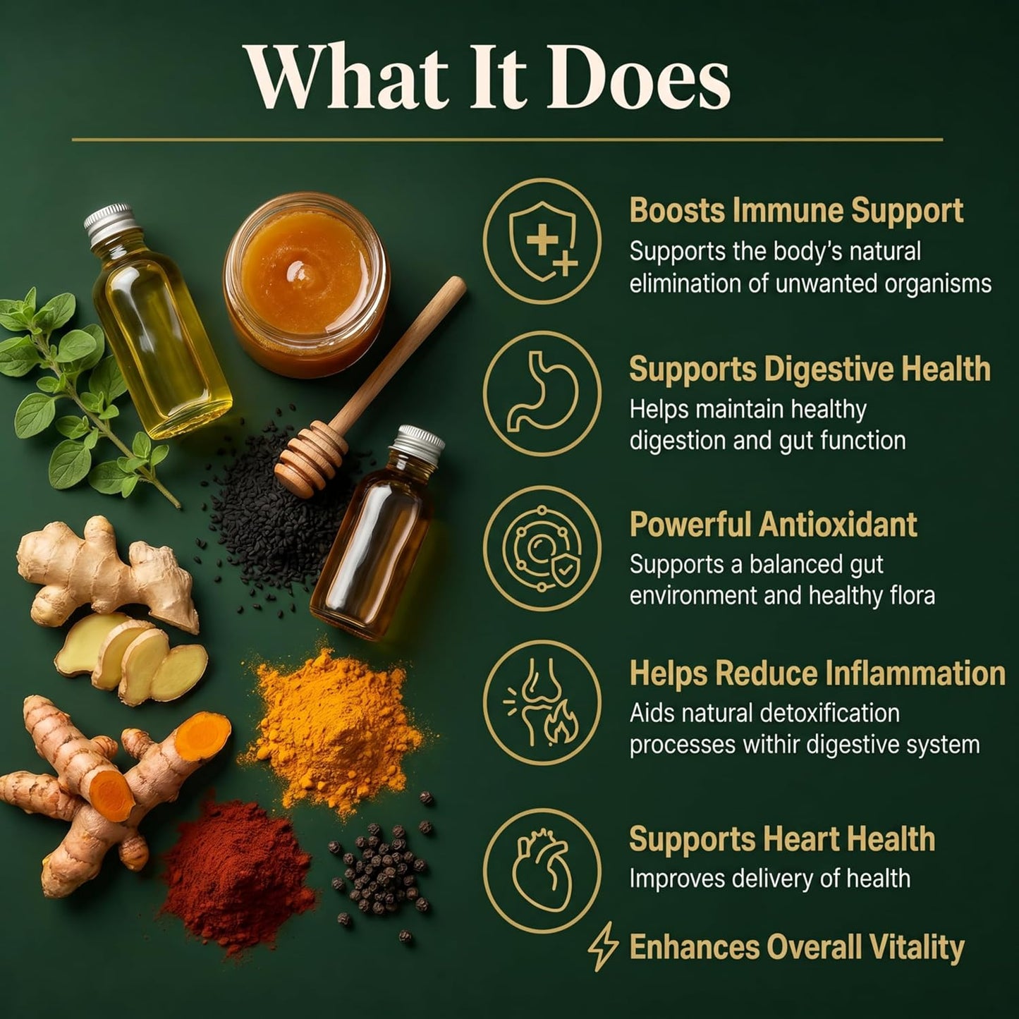 Organic Oil of Oregano Drops with Black Seed Oil, Wild Herbal Extract 93% Carvacrol, Liquid Tincture with Ginger & Manuka Honey UMF 25+, High Potency Botanical Blend, 60ml