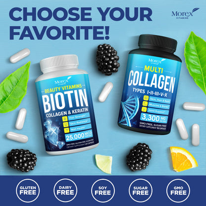 Multi Collagen Pills (Types I, II, III, V & X) - Marine Collagen & Bone Broth Capsules