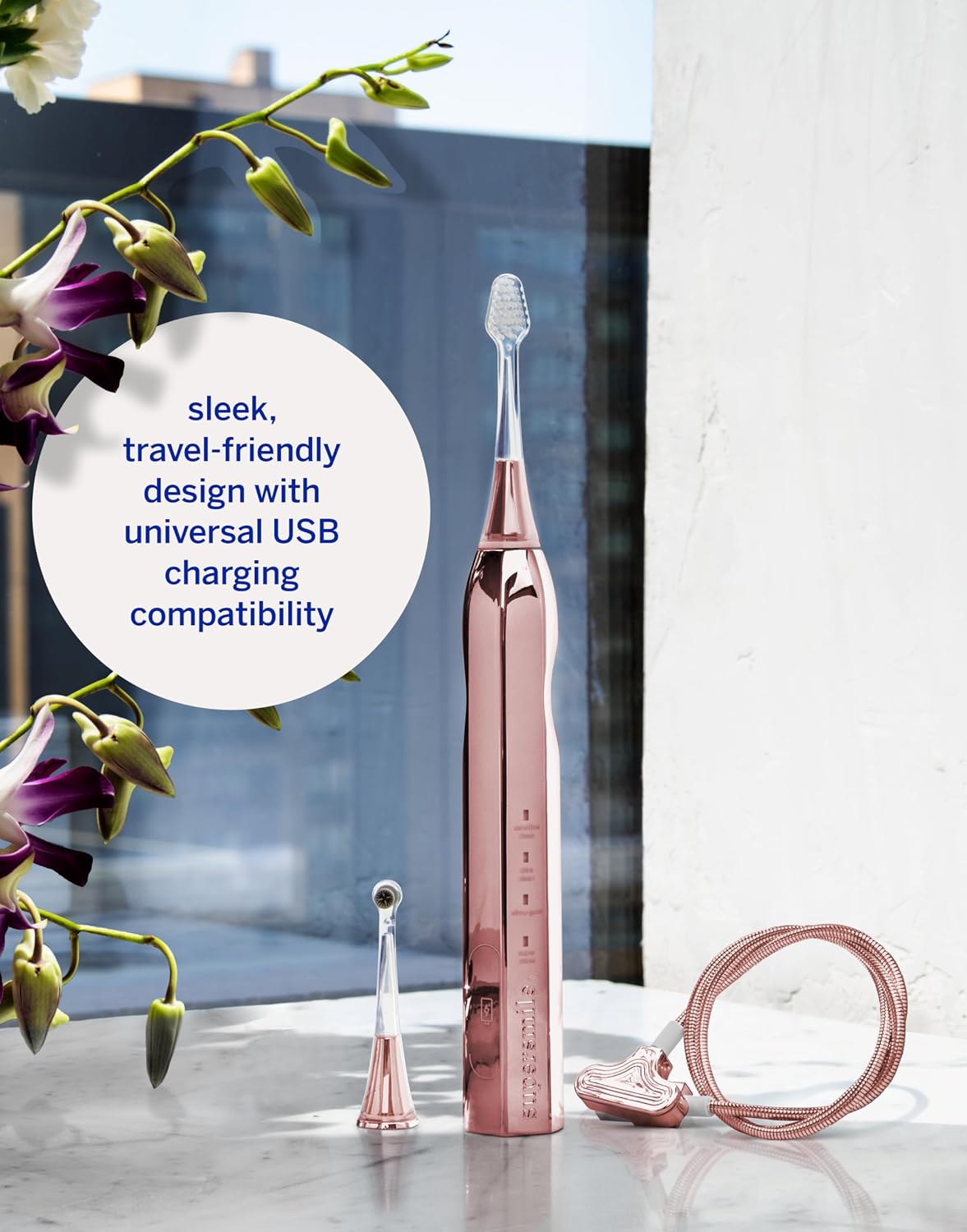 Supersmile Zina45 Sonic Pulse Toothbrush, Rose Gold, Rechargeable