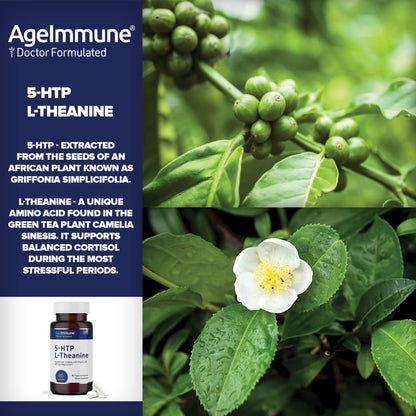 5-HTP 100mg with L-Theanine 400 mg Formula for Stress Relief and Relaxation Support for Teens and Adults with Vitamins B6 - B12 and Magnesium Bisglycinate - Doctor Formulated – without stearates.