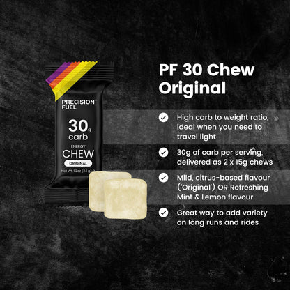 Precision Fuel PF30 Chew Energy Chews - Carbohydrate Fuel for Endurance, Lightweight & Portable, 30g Carbs - Ideal for Long Runs, Rides & Workouts -Original Flavour (15 Chews)