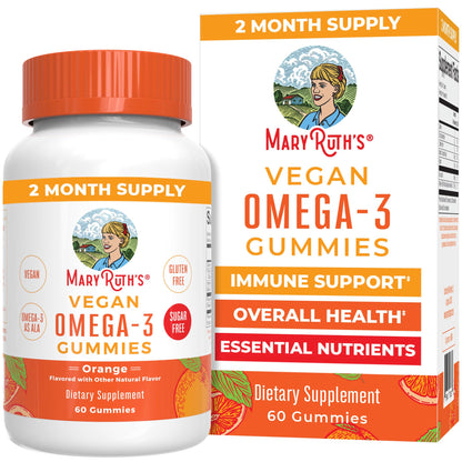 MARYRUTH'S Vegan Omega 3 Gummies for Kids 4 2 Month Supply | Sugar Free | Omega 3 Supplement with Vitamin C | Flaxseed Oil | Immune Support | Essential Nutrient ALA | No Fish Taste | 60 Count