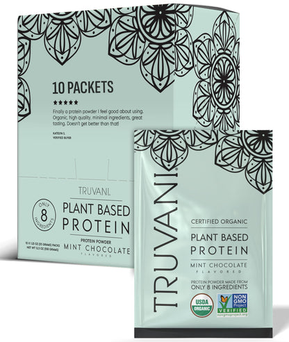 Truvani Organic Plant Based Protein Powder | Strawberry | 10 Servings | Vegan | 20g Pea Protein | Single Serving Travel Packets | Keto | Gluten & Dairy Free | Low Carb