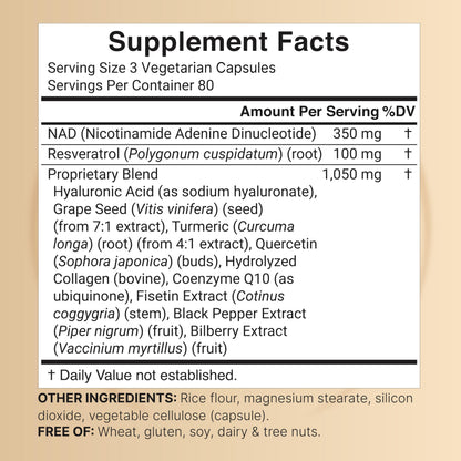NatureBell NAD+ 11-in-1 Complex 1,500 mg** Per Serving, 240 Veggie Capsules | NMN Supplement Alternative | NAD with Resveratrol, CoQ10, Hyaluronic Acid, Fisetin, & More – Non-GMO
