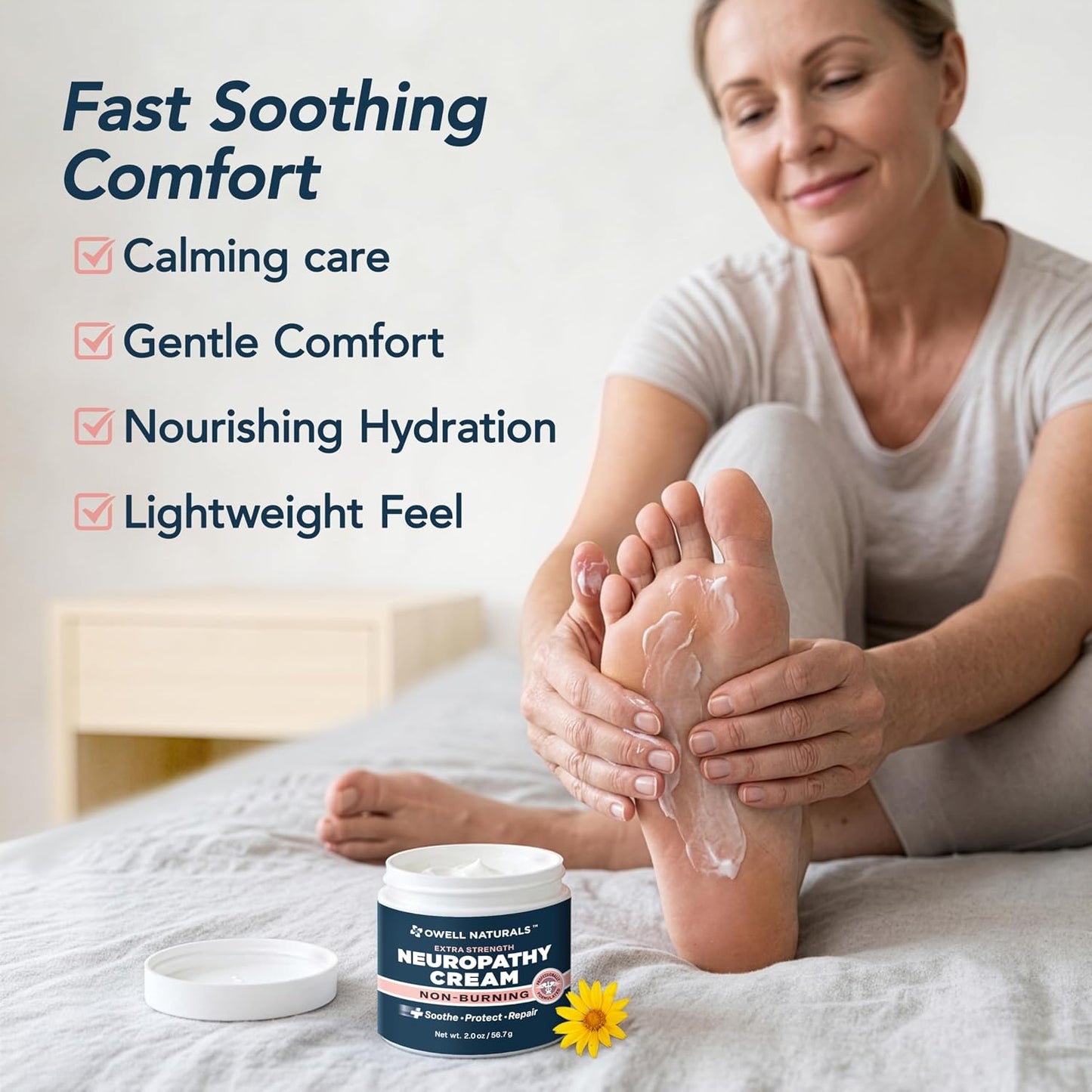 Owell Naturals Neuropathy Cream – Extra Strength Fast-Acting Comfort for Feet, Hands & Legs – Non-Burning Soothing Formula with Arnica – Cooling Skin Relief Cream, 2 oz
