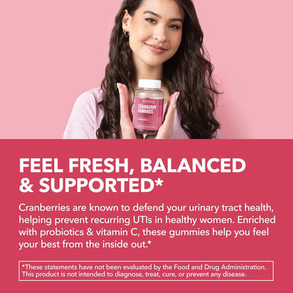Cranberry Probiotic Gummies, Cran-Raspberry, 60ct, Bladder Support | Probiotic Cranberry Gummies for Women, Urinary Tract Health & pH Balance, 1 Billion CFU of Lactobacillus, Vaginal Wellness